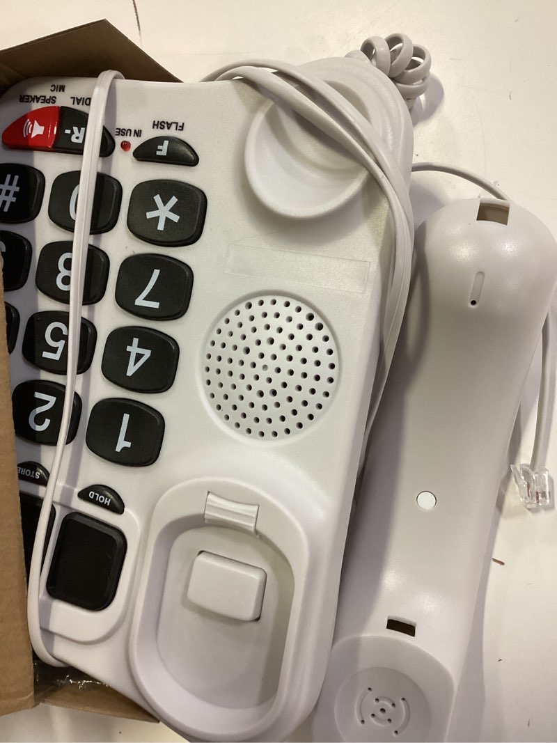 Condition photo showing As Is for uvital big button phone for seniors, white senior phone for elderly landline, black big buttons corded landline telephone for home, corded landline phones for home, loud speaker | one-touch dial button black