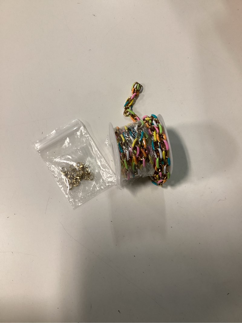 Condition photo showing Good Condition for umaokang 2 yard gold plated chain for jewelry making stainless steel chains bulk colorful enamel paperclip chain roll with jump rings and lobster clasps light colorful