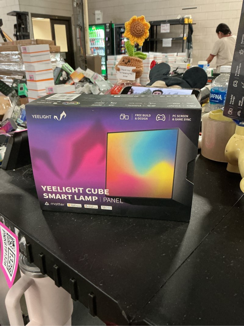 Condition photo showing New/Like New for yeelight cube smart table ambient lamp, panel light, 16 million colors option, rgb individual addressable, dynamic lighting, music flow, wifi connected, app control, cube*1, adapter*1