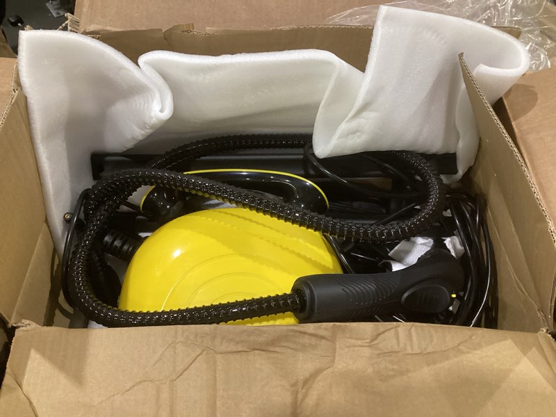 Condition photo showing Good Condition for steam cleaner, steam cleaner for home, handheld steamer for cleaning with 21 accessories, 248 °f high temperature, suitable for grout, floor. sofas, upholstery, yellow