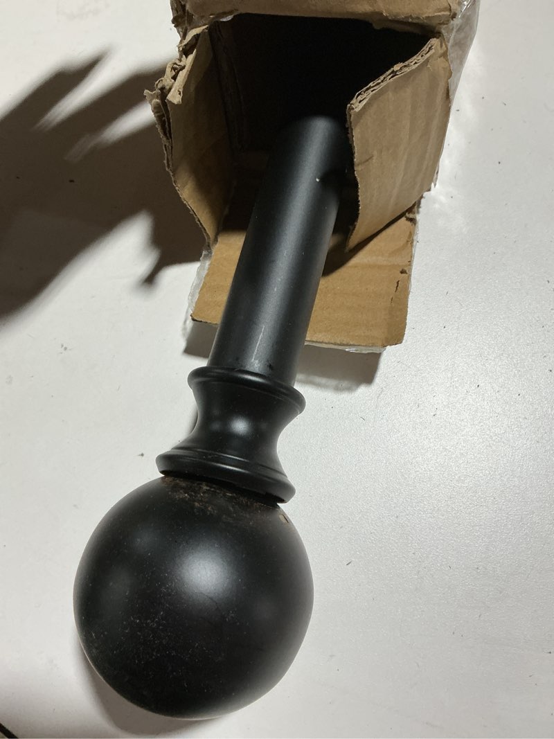 Condition photo showing As Is for Kemmie 1" Classic Window Curtain Rod with Round Finials Simple Single Telescoping Drapery Rod, 36-72", Matted Black Matted Black 36-72"