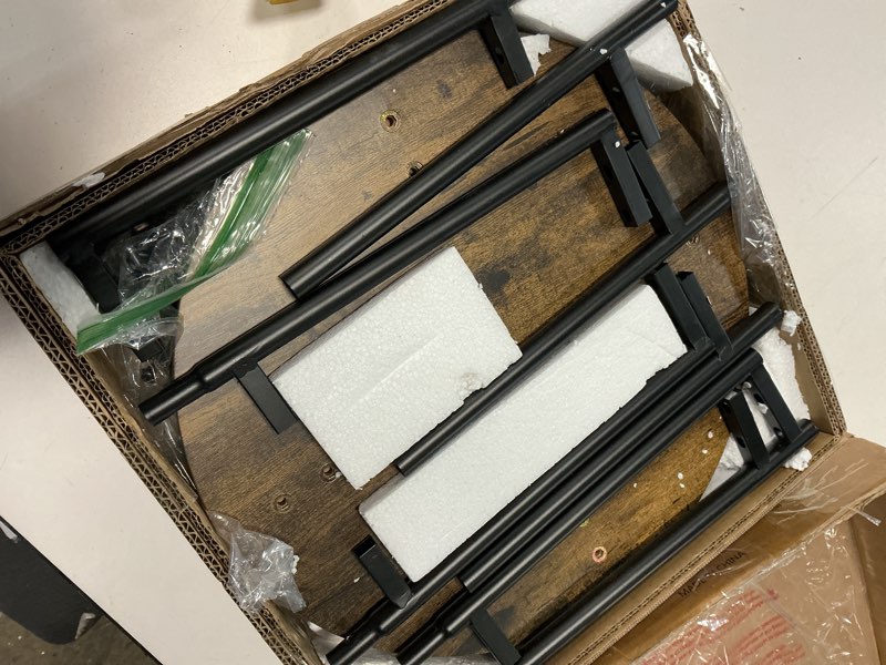 Condition photo showing Good Condition for Dulcii Side Table, Round End Table with 3 Storage Shelves for Living Room, Bedroom, Nightstand with Steel Frame for Small Spaces, Industrial Round Sofa Table, Outdoor Accent Coffee Table, Rustic Brown Rustic Brown Classic