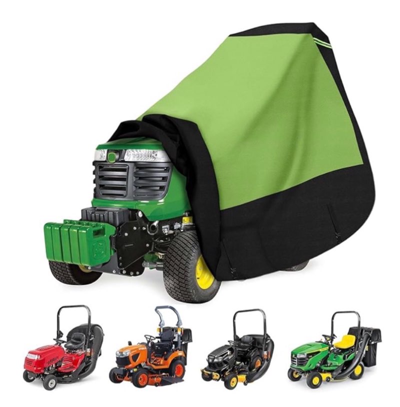 riding lawn mower cover with bagger attachment and rops, universal fit decks up to 54", 600d oxford cloth riding mower cover with windproof buckle for snow rain dust hail protection