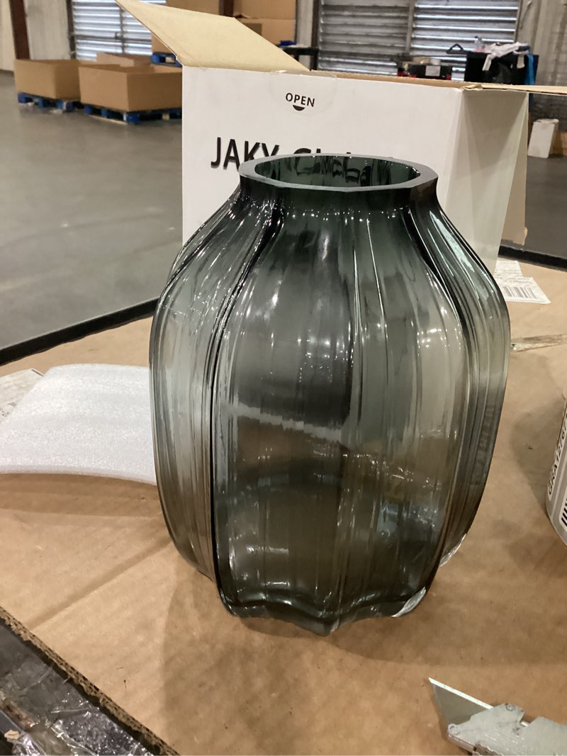 Condition photo showing Good Condition for black grey glass vase for flowers,dark grey bud tall glass vases,h-8.0" simple striped design for home floor decor,farmhouse decor, centerpiece coffee table decorations b style-smoke grey h-8.0in