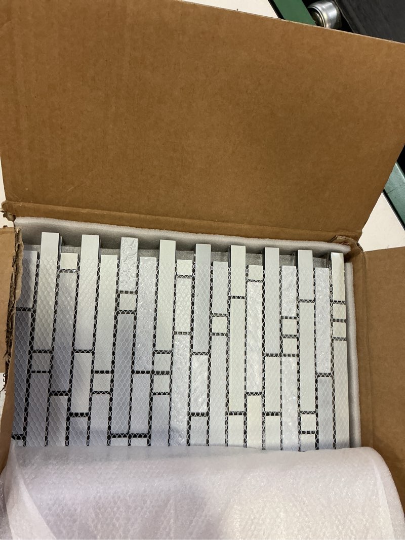 Condition photo showing New/Like New for blujellyfish mosaic tiles crystal glass tile rose gold interlocking chrome silver black ink blue mosaic bath kitchen fireplace decor tstgt107 (5 square feet) silver black 5 sheets (12x12 inches)