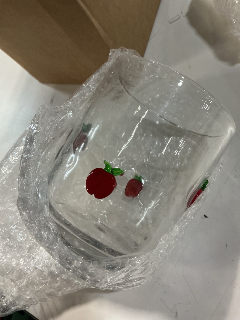 Condition photo showing Good Condition for silifine 2 pcs apple icon juice glasses - 14oz red apple stemless wine drinking coffee glass cup for fruit party supplies & teacher gift