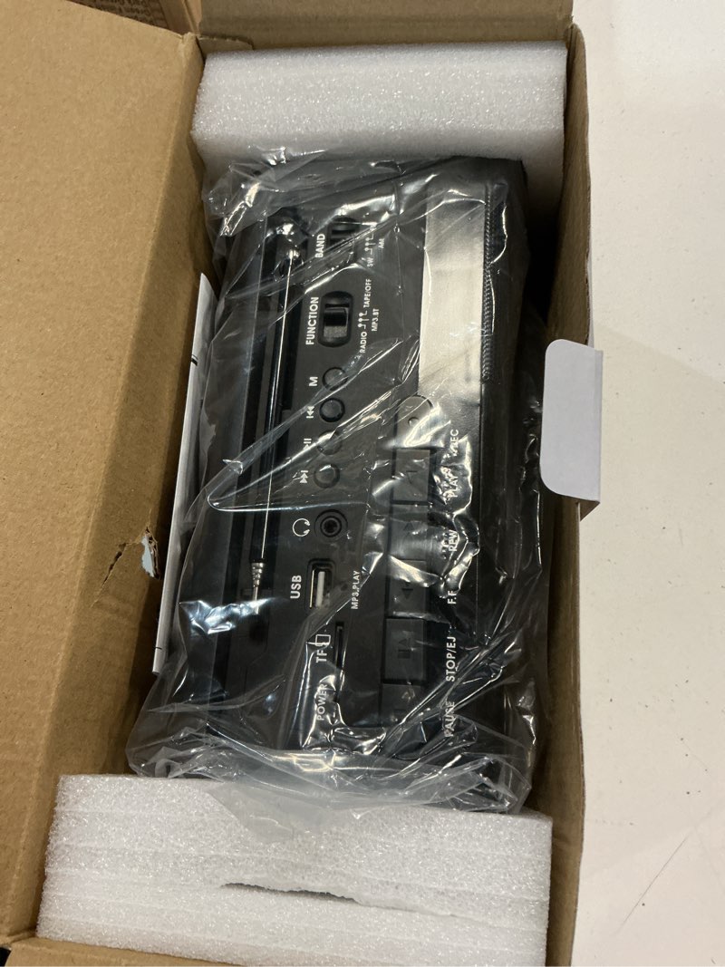 Condition photo showing Good Condition for gelielim cassette tape player bluetooth boombox, cassette player am/fm/sw radio stereo, tape player/recorder with 8w speaker and earphone jack, usb/tf card player, ac powered or battery operated black