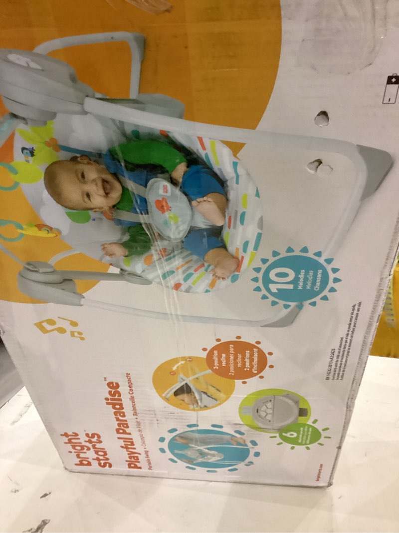Condition photo showing New/Like New for Bright Starts Playful Paradise Portable Compact Automatic Baby Swing with Music, Unisex, Newborn +