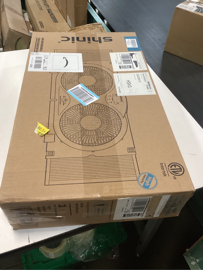 Condition photo showing New/Like New for shinic window fan with reversible airflow quiet, twin 9" blades, full remote control, 3 functions-3 speeds, bathroom kitchen window exhaust fan, width adjustable (from 23.8" to 37") etl certified window fan with foam seal strip white