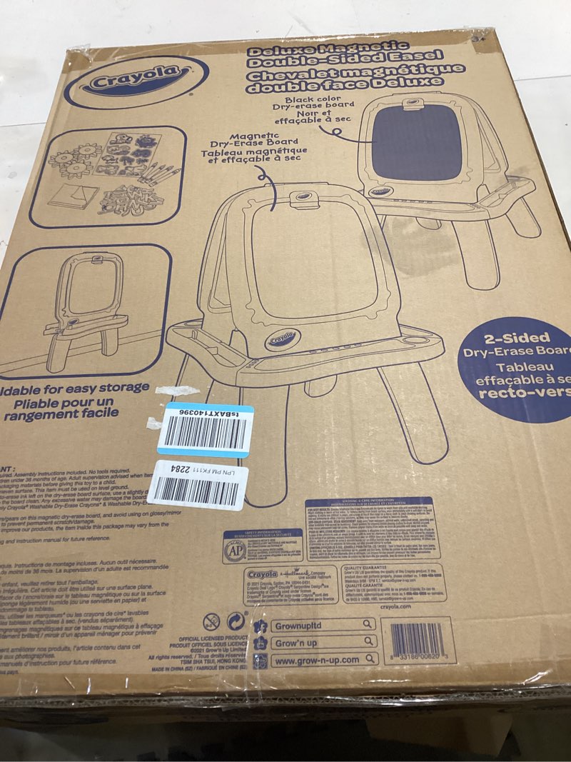 Condition photo showing As Is for Crayola: Deluxe Magnetic Double-Sided Easel - Dry Erase Includes Crayons, Stickers, Magnet Letters & Gears, Ages 3+