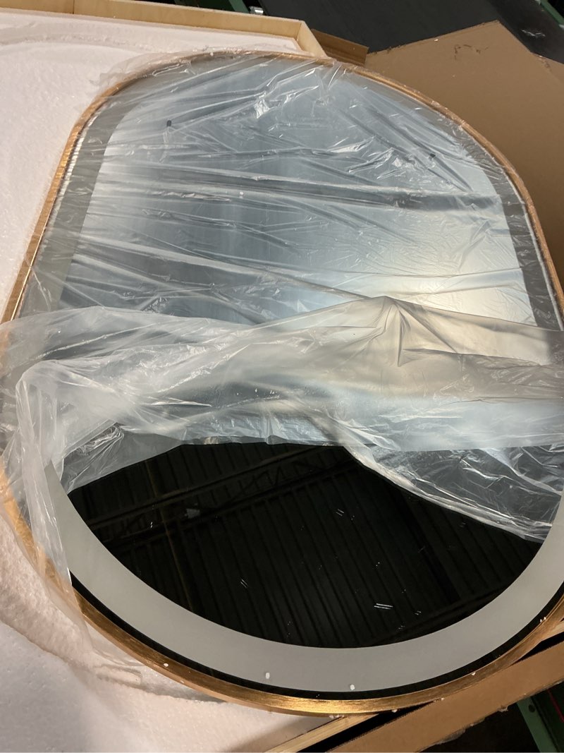 Condition photo showing Good Condition for 24"x36" Oval LED Bathroom Mirror, Oval Lighted Vanity Bathroom Mirror with Gold Frame Anti Fog Smart Mirror with 3 Colors Dimmable for Makeup, Frontlit, Waterproof Horizontal/Vertical Gold 36"L x 24"W