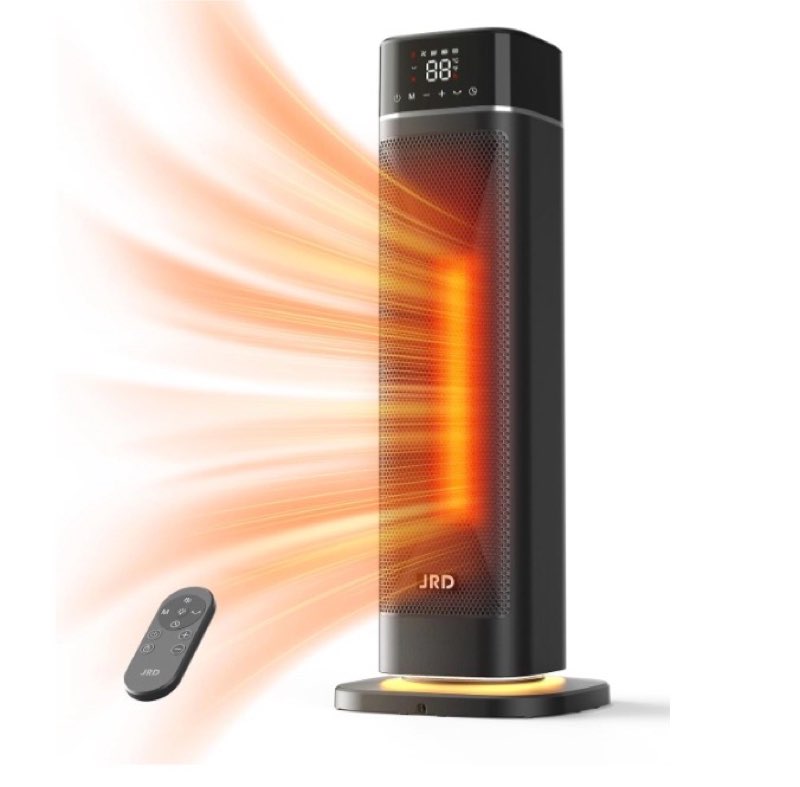 24" space heater, jrd fast heating portable electric heater with remote, night light, 80° oscillation,4 mode, overheat&tip-over protection, ceramic heat for bedroom office indoor