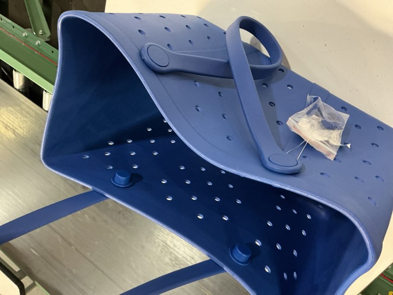 Condition photo showing As Is for time and tru women s waterproof eva beach tote bag  blue