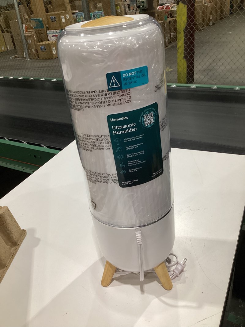 Condition photo showing Good Condition for (NOT TESTED) Homedics Ultrasonic Humidifier - Large Deluxe Air Humidifiers for Bedroom, Plants, Office - Top-Fill 1.47-Gallon Tank, Cool Mist, Essential Oil Pads and Built-In Timer, 3 Speed Settings, White