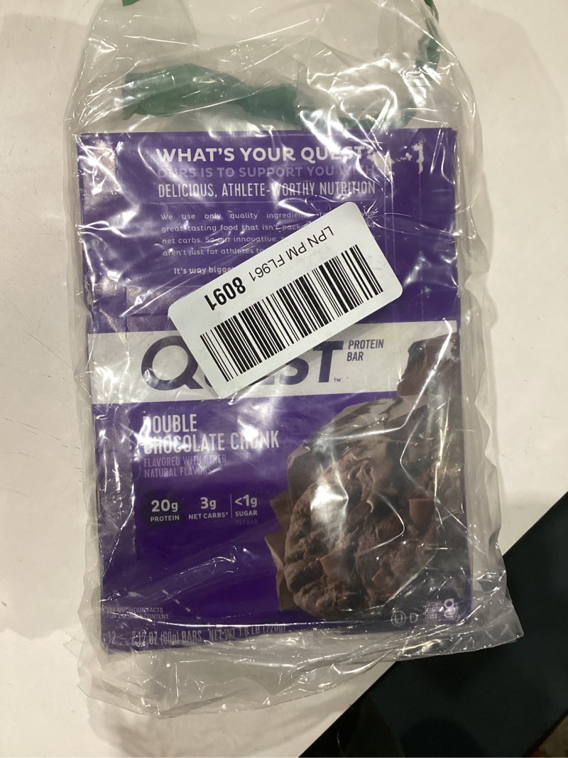 Condition photo showing New/Like New for quest nutrition double chocolate chunk protein bars, 20g protein bars, 1g sugar, 4g net carb, gluten free, keto friendly, 12 count double chocolate chunk 12 count (pack of 1)