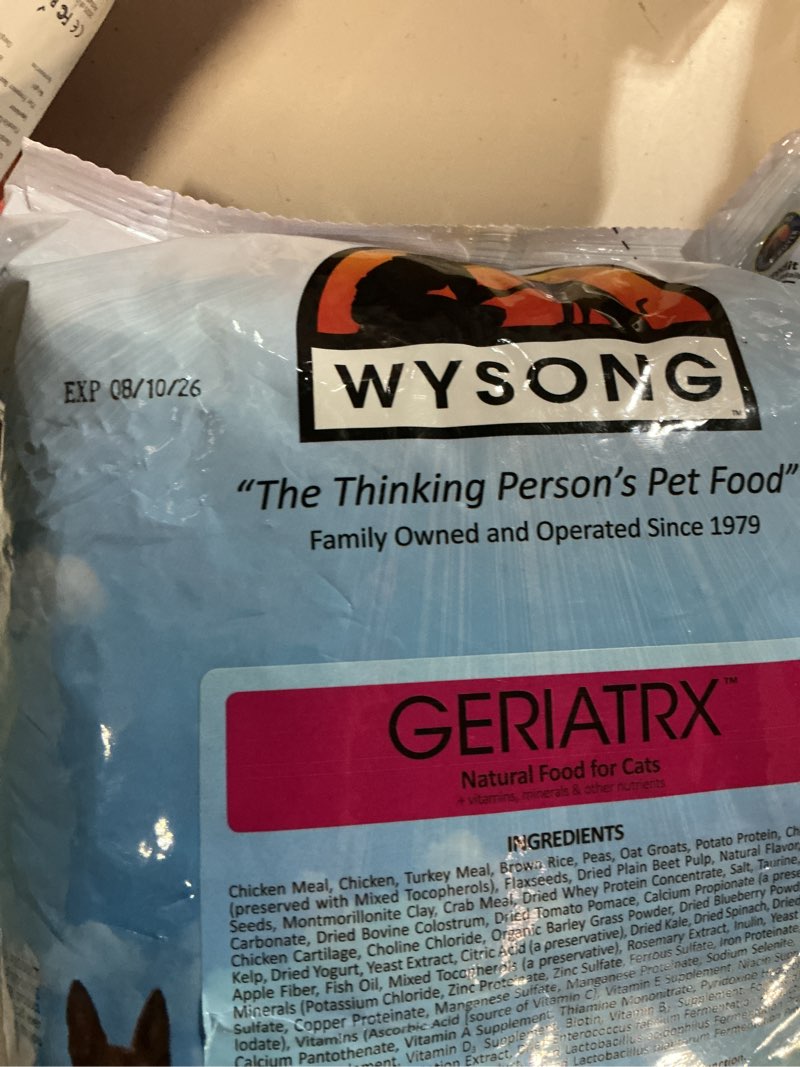 Condition photo showing New/Like New for ((EXP 08/10/26))Wysong Geriatrx Senior Feline Formula Dry Cat Food - 5 Pound Bag 5 Pound (Pack of 1)