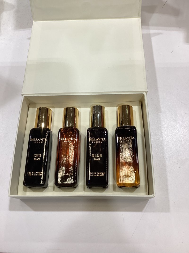 Condition photo showing Good Condition for bellavita luxury men's perfume gift set with ceo man, g.o.a.t., klub, and oud | 80ml | perfume for men | lavender, patchouli, lemon, and caramel notes | long lasting men's fragrance