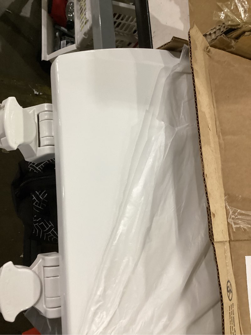 Condition photo showing As Is for bemis 1500ec durable wooden toilet seat, easy clean hinges, made in usa, elongated, white elongated 1