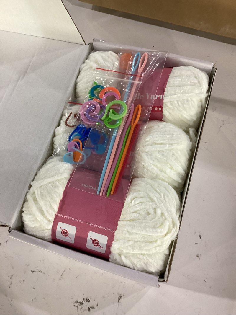 Condition photo showing Good Condition for lunarm chenille velvet yarn for crocheting knitting, 3 pack of 100g/3.5oz velvet yarn for crocheting & knitting, 486 yard soft yarn for making creations & crochet & more (milky white)