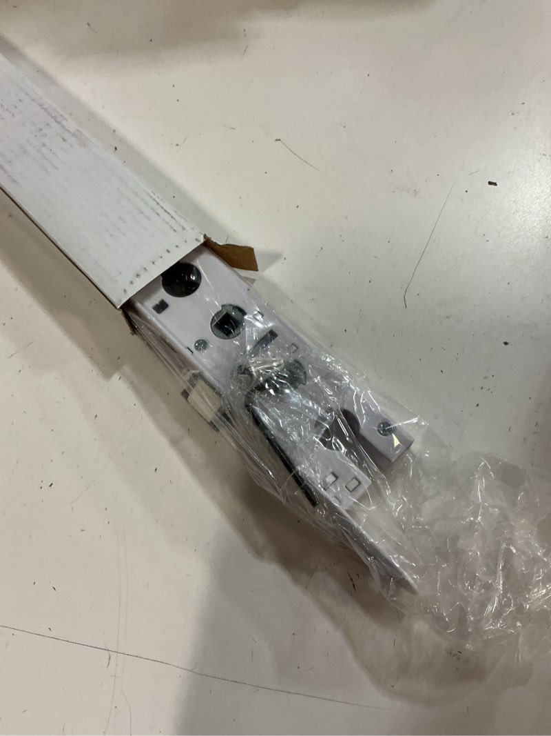Condition photo showing New/Like New for 2 point bolt mortise lock replacement fits for pella storm doors only, 2-1/2" handle pz, 7/8" backset, 7-1/4" faceplate screw hole centers, bolts spaced at 2-1/2", non-handed, white