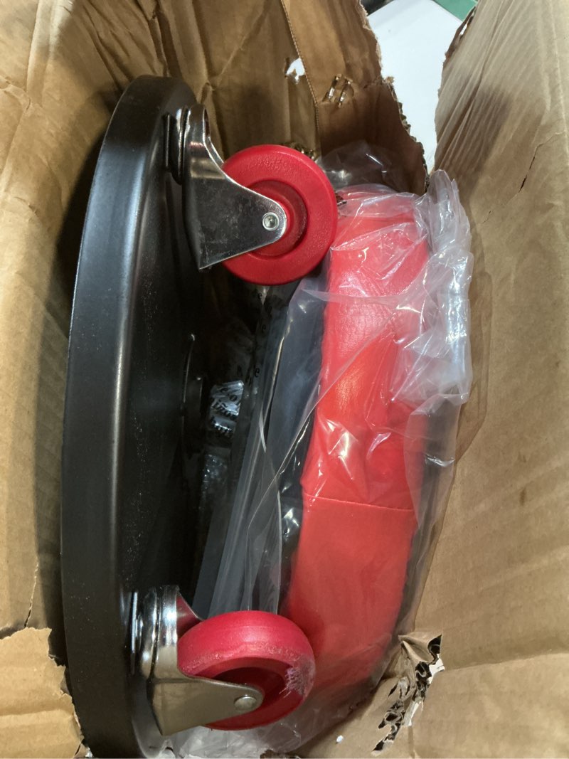 Condition photo showing As Is for BIG RED ATRHL6201R Torin Heavy Duty Rolling Pneumatic Creeper Garage/Shop Seat: Padded Adjustable Mechanic Stool with Tool Tray Storage, Red Large,15.36" D x 15.36" W x 4.73" H