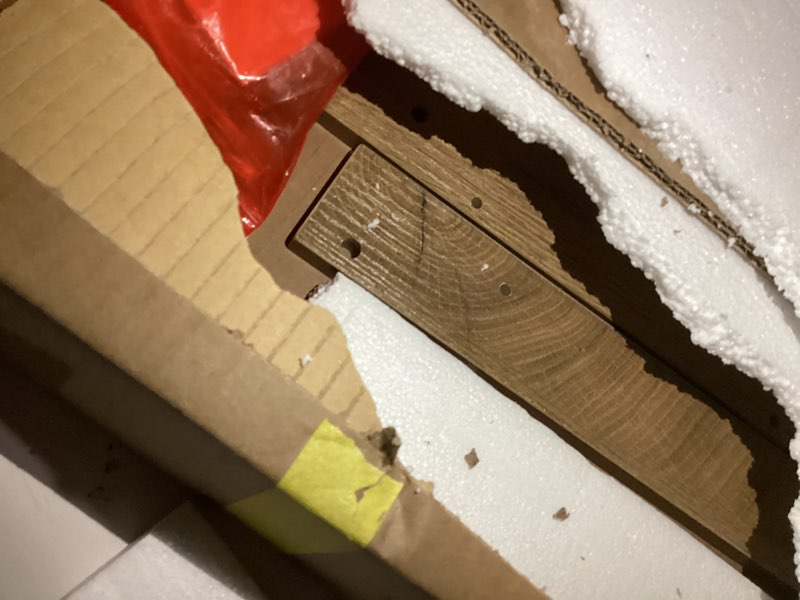 Condition photo showing As Is for Farmhouse Wood Entryway Table Narrow Console Tables with Storage Behind The Couch Sofa, Entrance Side Table with Shelves for Hallway, Living Room, Foyer, Rustic Brown