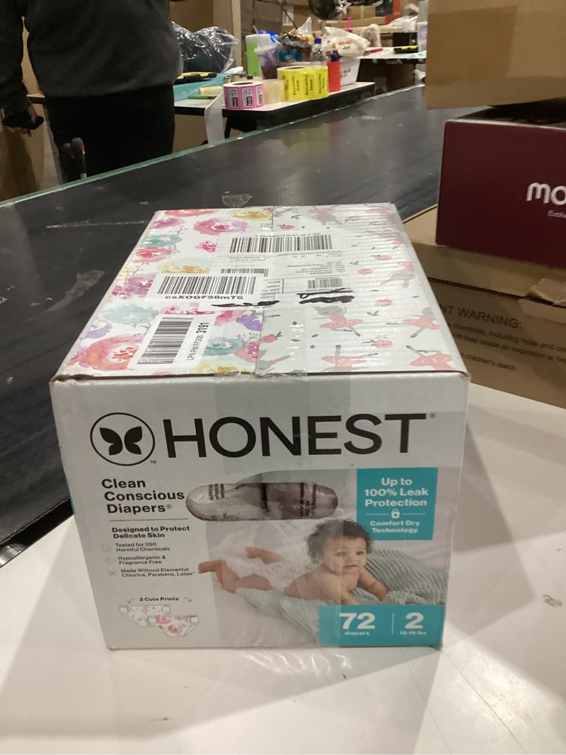 Condition photo showing New/Like New for The Honest Company Comfort Dry Disposable Diapers for Sensitive Skin, Hypoallergenic, Rose Blossom + Tutu Cute, Club Box Size 2 (12–18 lbs), 72 Count Size 2 (72 Count) Rose Blossom + Tutu Cute