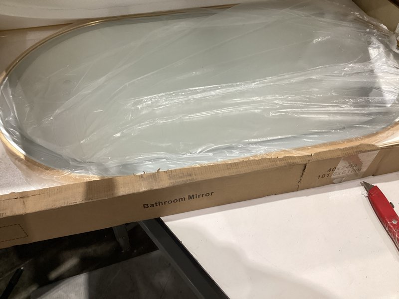 Condition photo showing Good Condition for niccy oval led mirror for bathroom, 40x24 front lit + backlit vanity mirrors with light anti-fog, shatter-proof, 3 colors, makeup mirror with gold frame (horizontal/vertical) gold 40"l x 24"w