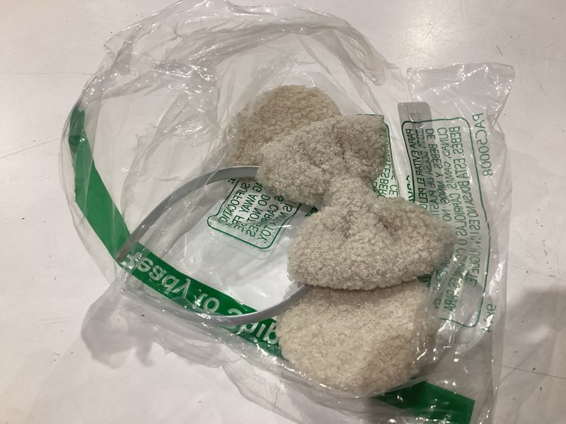 Condition photo showing Good Condition for bianbaistar fuzzy fleece headband for women & adults - off-white mouse ears & bow headband, stretchy lightweight hair hoop, comfortable for daily wear, parties & carnivals