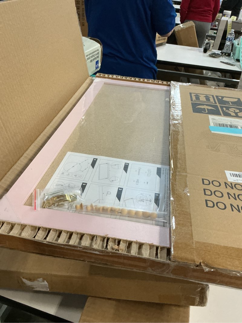 Condition photo showing New/Like New for DOLLAR BOSS Bulletin Board with Linen 24'' x 18'' Pink Framed Cork Boards for Walls, Photo Display Pin Board, Decorative Corkboard for Office Home School Girls Dorm Decor with 10 Pushpins, White White-pink Frame 24" x 18"