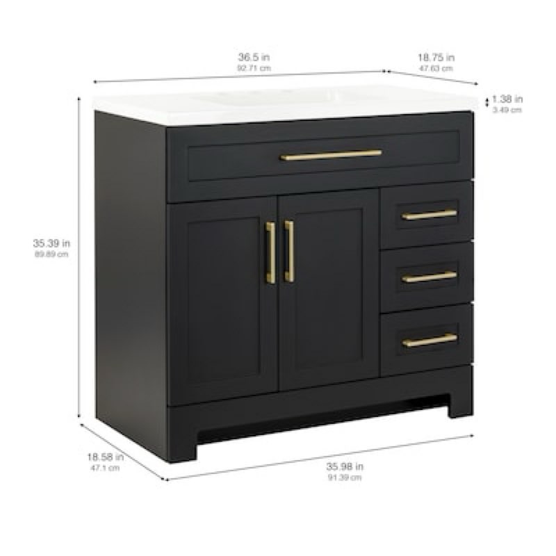100+ bought last week style selections cauley 36-in black single sink bathroom vanity with white cultured