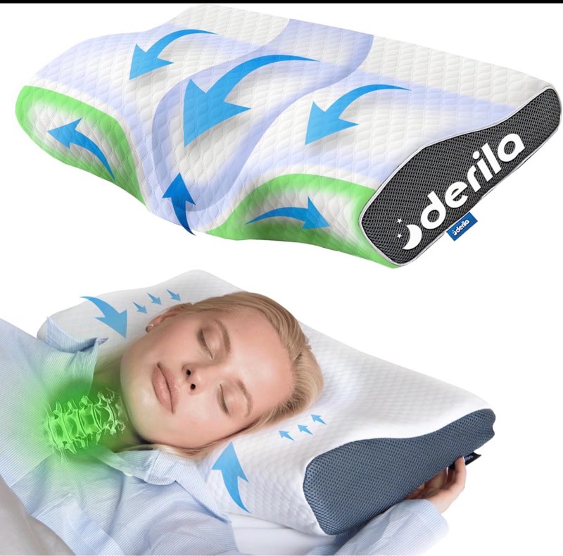 Derila Cervical Neck Pillow for Sleeping - Ergonomic Neck Support Pillow for Back, Stomach, Side Sleeper Contour Memory Foam Pillows for Shoulder Relief - 19.7\" x 11.8\" x 3.9\" Standard (19.7\" x 11.8\" x 3.9\") 1 Pillow_white