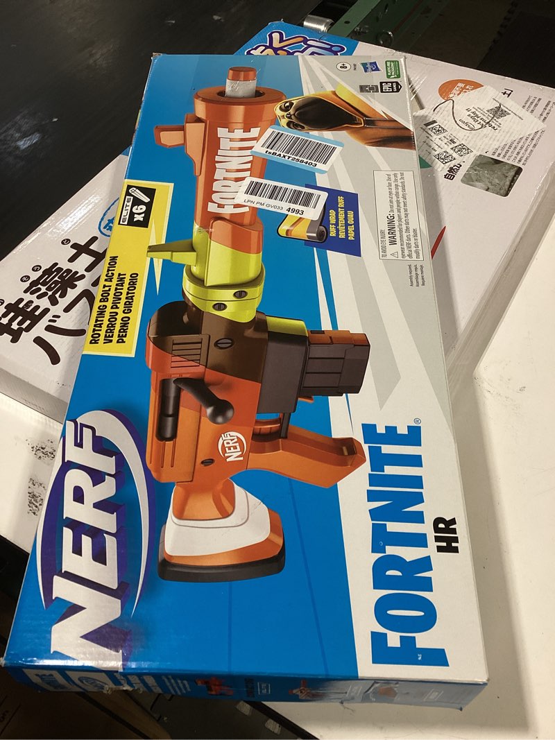 Condition photo showing Good Condition for nerf fortnite hr dart blaster, ruff wrap design, 6-dart elite clip, 6 nerf elite darts, rotating bolt action, detachable barrel