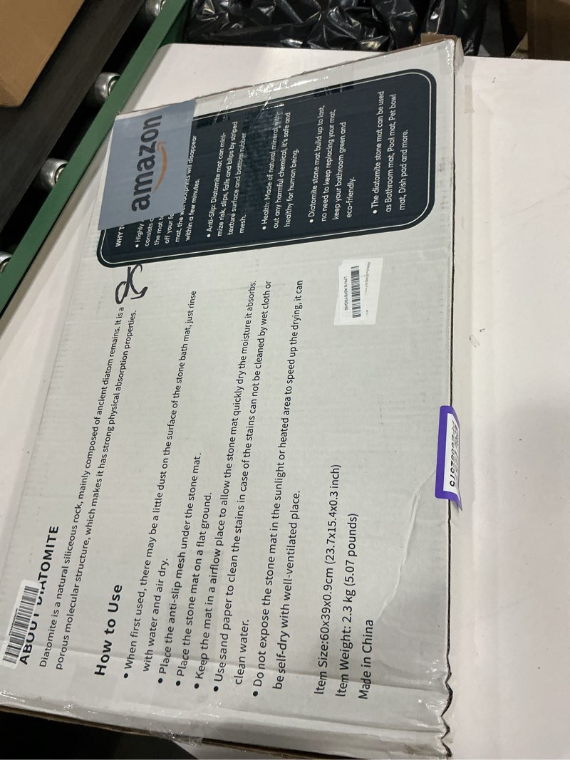 Condition photo showing As Is for Stone Bath Mat Diatomaceous Earth Shower Mat Non-Slip Super Absorbent Diatomite Stone Mats for Bathroom Floor/Ktichen Cuonter Quick-Drying Easy to Clean (24''*16''White)