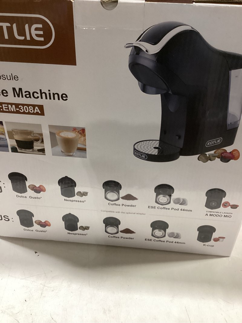Condition photo showing New/Like New for KOTLIE Single Cup Coffee Maker, Multi Capsule Machine Compatible With Various Capsule Types, 4 Temperature Settings, 7 Water Volume Levels,19 Bar(Glossy Black)