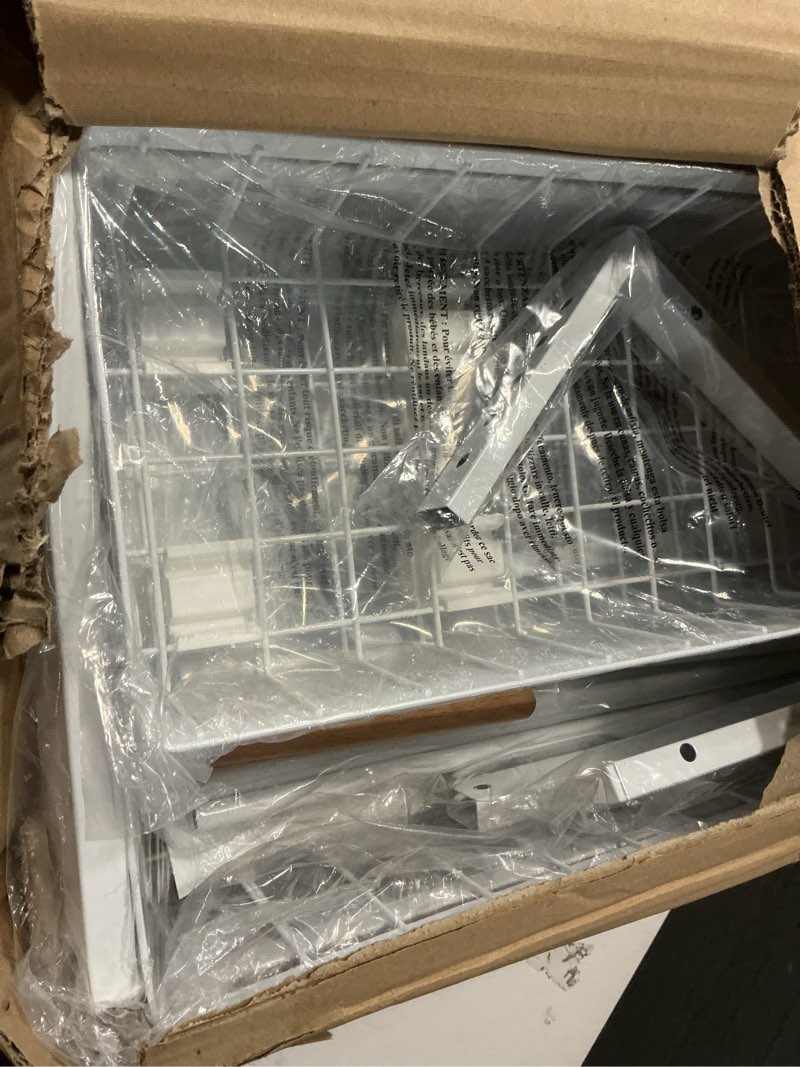 Condition photo showing Good Condition for PXRACK Under Sink Organizer, Adjustable Height, 2-Pack 2 Tier Pull Out Under Cabinet Organizer, Slide Out Thickened Metal Under Sink Storage for Kitchen Bathroom Laundry Pantry Cabinet, L, White