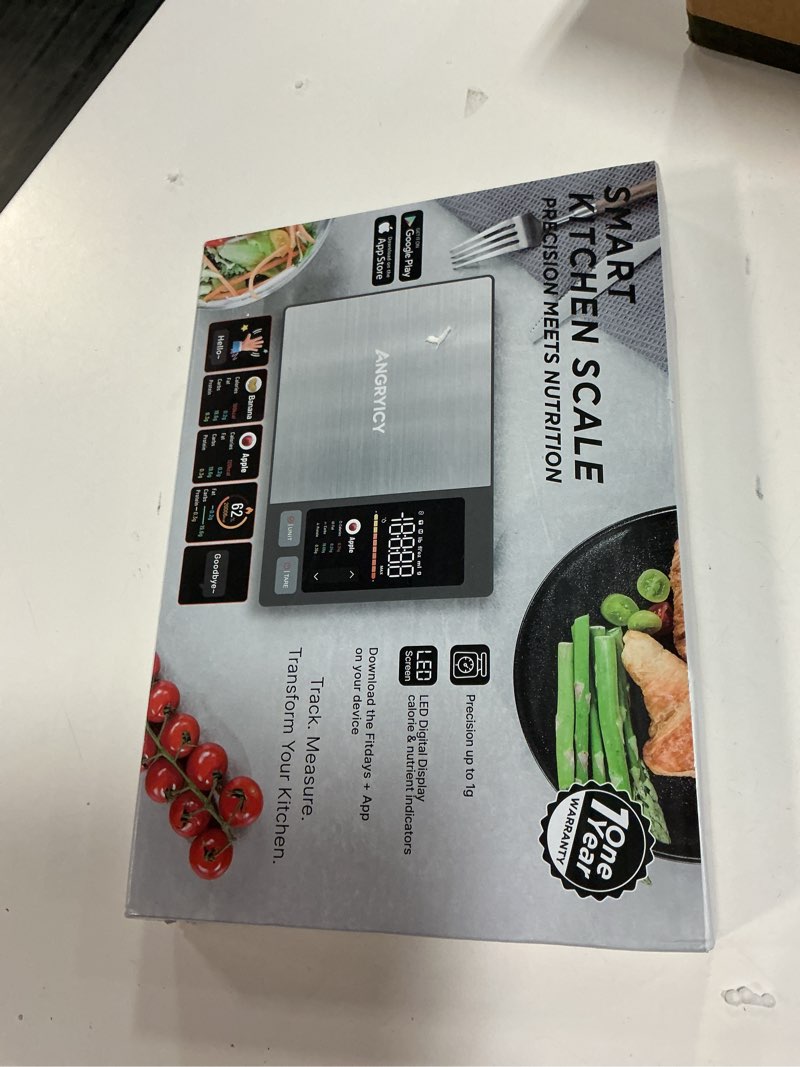 Condition photo showing New/Like New for smart food scale with nutritional calculator, free app with 24 nutrients tracking, calorie, macro, premium stainless steel digital food scale for meal prep weight loss, grams/ounces, 11lb capacity black