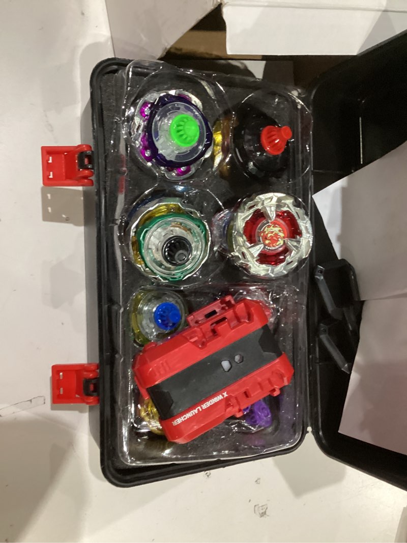 x battling top gyro toy set, 12 spinning tops, 3 launchers with storage box, turbo set metal fusion 