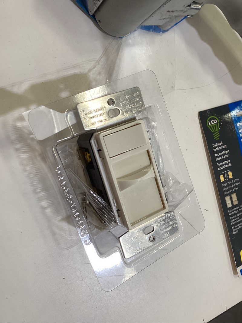 Condition photo showing As Is for eaton universal single-pole/3-way led decorator light dimmer, white/light almond/ivory
