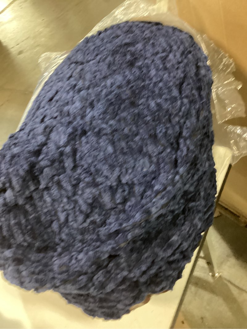 Condition photo showing As Is for HIGOGOGO Round Stuffed Pouf Ottoman, Corduroy Poufs with Foam Chunk Filling, Furry and Fluffy Pouf Foot Stool Storage Ottoman, 20 X 15 Floor Poufs Foot Rest for Living Room, Navy 20 inch Navy