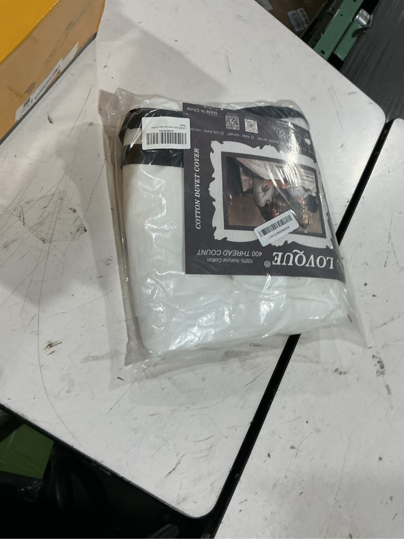 Condition photo showing Good Condition for lovque 100% washed cotton duvet cover twin size, linen-like textured white fade-resistant natural bedding set (no comforter), 68x90 inches white twin