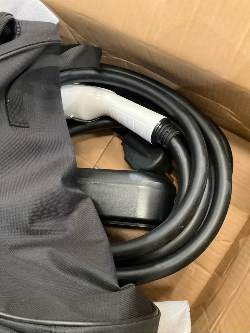 Condition photo showing As Is for level 2 ev charger, 50 amp, 240v, nema 14-50p plug, 25ft portable electric vehicle charger for sae j1772 cars, adjustable current & delay timer, fast charging and convenient for home use and road trip 25ft 50amp