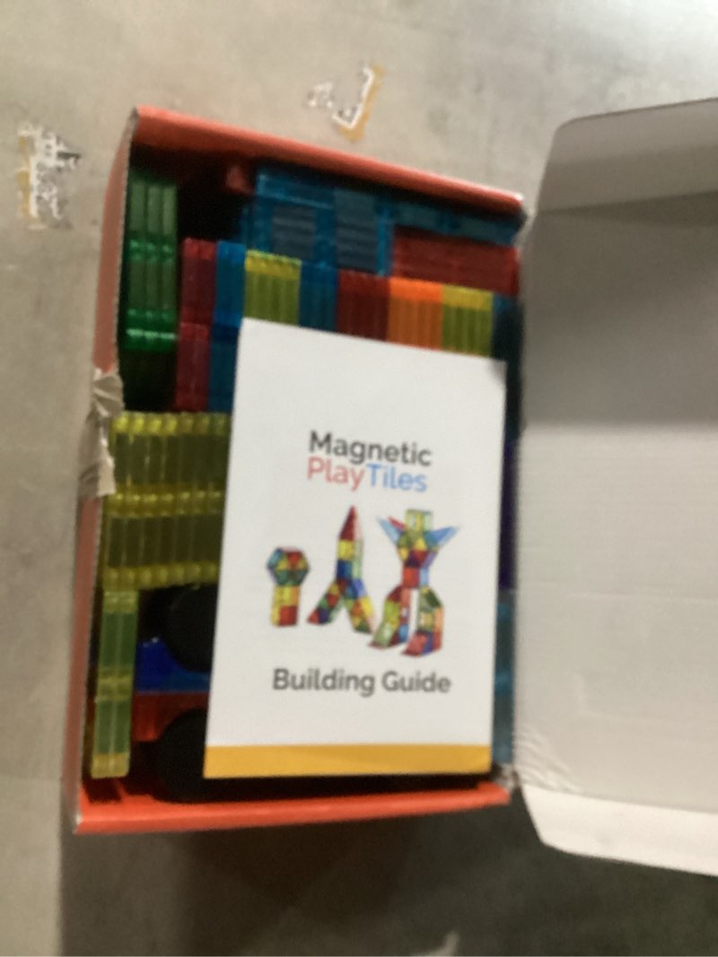 Condition photo showing Good Condition for Gemmicc 100 PCS Magnetic Tiles with 2 Cars, STEM Approved Educational Magnet BuildingToys, Magnet Puzzles Stacking Blocks for Boys Girls