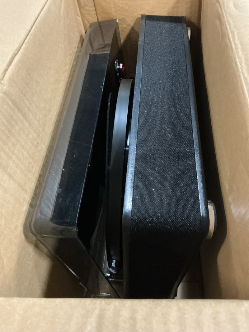 Condition photo showing As Is for record player vinyl turntables with built-in speakers and usb play&recording belt-driven vintage phonograph record player 3 speed for entertainment and home decoration(black wood)