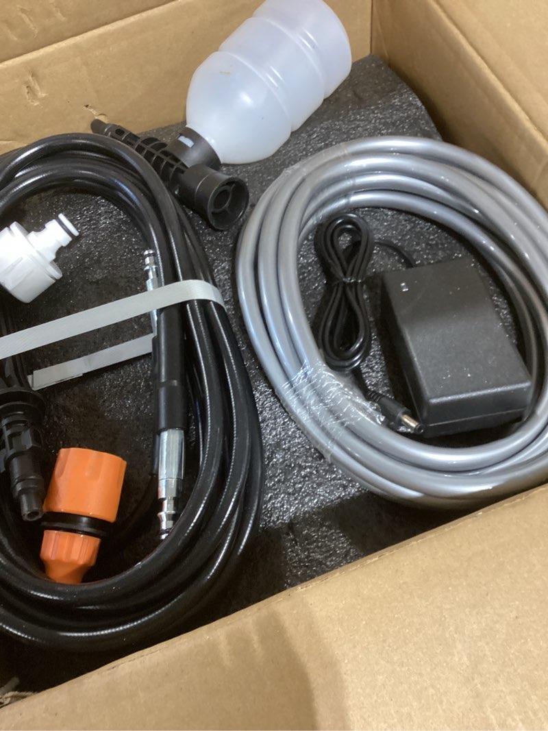 Condition photo showing Good Condition for 660PSI Portable Cordless Pressure Washer with Folding 3.4Gal Tank, 6-in-1 Nozzle, 7 Adjustable Pressure Levels, 7M Hose, Portable Sprayer with Wheels for Car Floor Wall Fence Cleaning, Pet Cleaning