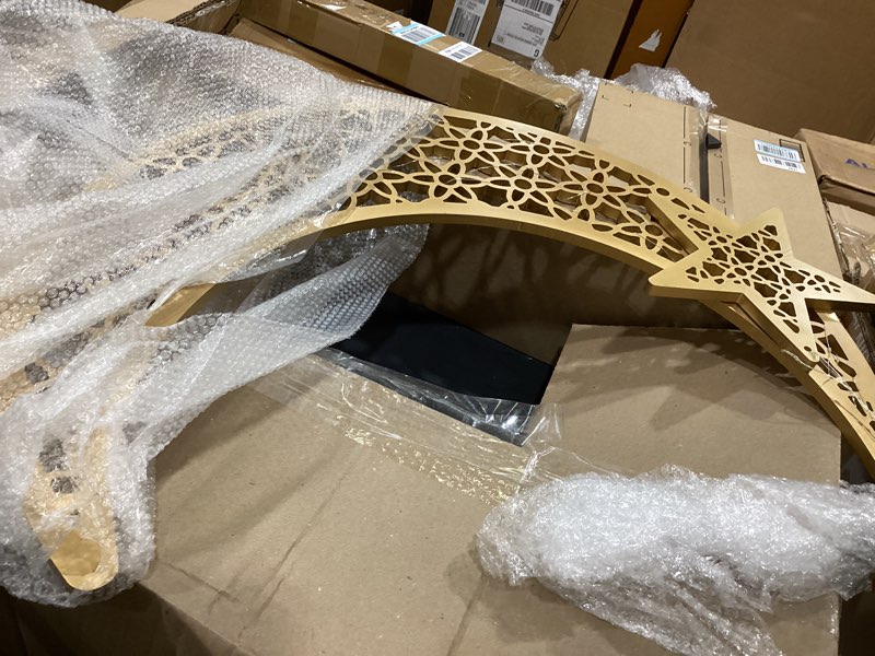 Condition photo showing Good Condition for tujoe ramadan crescent moon 22.4 x 26.3 inch wooden moon decorations lights for home eid mubarak star crescent eid crafts light stand mubarak table centerpiece with star ornament for home islamic gift 27x 23inch fairy style wood