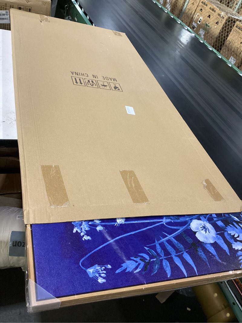Condition photo showing Good Condition for large flowers wall art for living room natural wood float framed art floral canvas pictures vintage blossom artwork navy blue wildflower canvas prints for bedroom home office wall decor 24" x 48" 48"l x 24"w navy