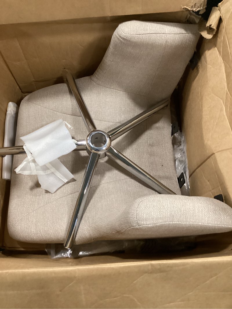 Condition photo showing As Is for ( incomplete missing wheels ) Serta Leighton Home Office Chair with Memory Foam, Height-Adjustable Desk Accent Chair with Chrome-Finished Stainless-Steel Base, Twill Fabric, Stoneware Beige Twill Fabric Stoneware Beige