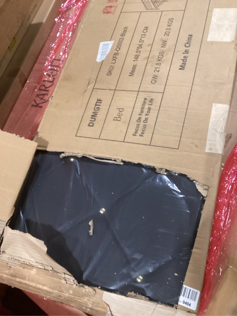 Condition photo showing Good Condition for Queen Bed Frame with Headboard, Bed Frame Queen Size with Sturdy Wooden Slats Support, Platform Frame with Velvet Upholstered Headboard, Mattress Foundation, Easy Assembly, No Box Spring Needed Black Black Queen