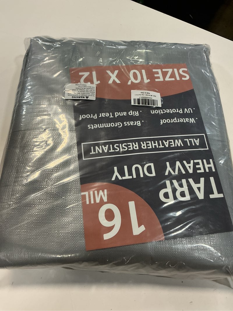 Condition photo showing New/Like New for 16MIL Heavy Duty Waterproof Tarps - Silver Black 10x12FT 16 Mil Tarps Heavy Duty Waterproof with Grommets UV Resistant Tear&Fade Resistant, Reinforced Edges for Outdoor Pool Camp Tent